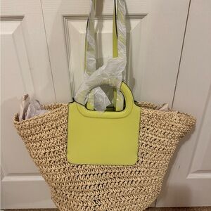 Vince Camuto Tan and green Woven Tote Bag